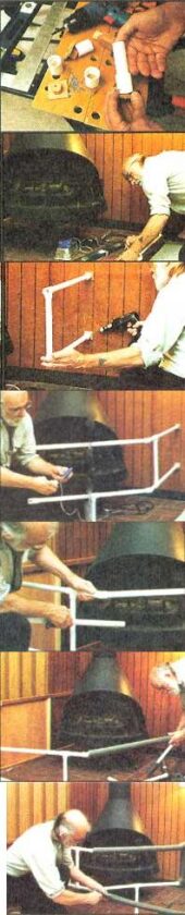 The steps of assembling a PVC pipe safety fence for a wood stove.